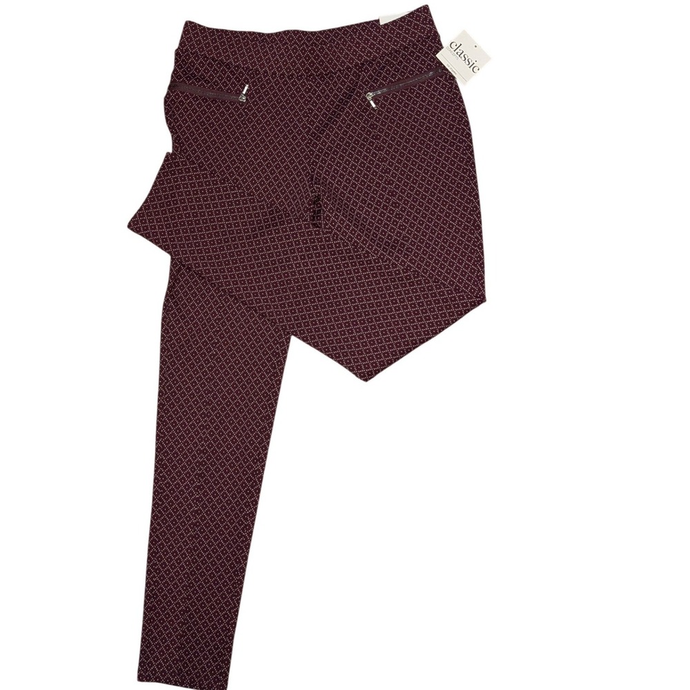 Classic Concepts Burgundy Geometric Diamond Print Pull On Slim Pants Large NEW